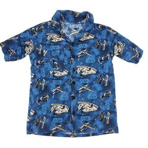 Star Wars Button Shirt Boys Approx. Size 16 Blue X-Wing Millennium Falcon